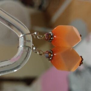 Elegant Orange Cat eye Drop Earrings